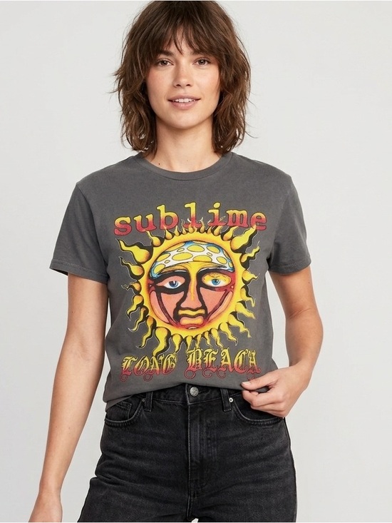Sublime Tops - Sublime Gray Graphic Band Tee Long Beach Sun